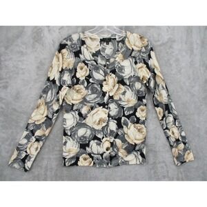 Talbots Sweater Small Petite Cardigan Merino Wool Floral‎ Button Career Preppy